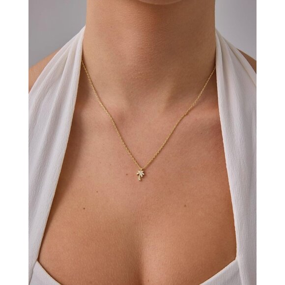Women's Palm Tree Gold Plated Pendant Dainty Cubic Zirconia Chain Necklace - Picture 2 of 4